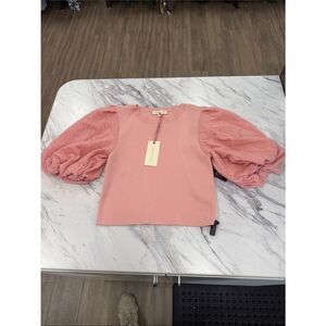 LoveShackFancy Pink Puff Sleeve Short Sleeve Top